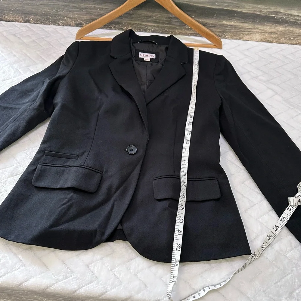 Euc $48 Merona Target Suit Coat Jacket Blazer Career Black Pockets Black 2 XS - Picture 10 of 10
